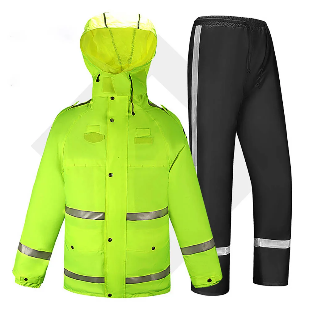 Wholesale reflective double layer food delivery oxford safety raincoat suit polyester pvc fabric rain coat set for work