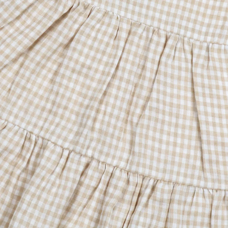 Fashion Child Spring Autumn Short Sleeve Dresses Baby Girls Gingham Maxi Skirt With Ruffles Kids Girls Dress