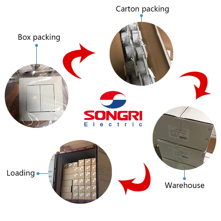 Songri Manufacture Black White 2 Gang 2 Way Electrical Power Wall Switch Socket