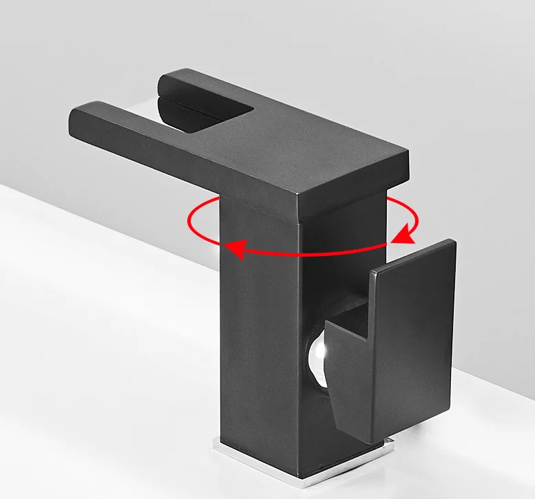 cUPC Bathroom Sink Faucets Full Copper Black Vanity Waterfall LED Light Basin Faucet Water Temperature Sensor Faucet