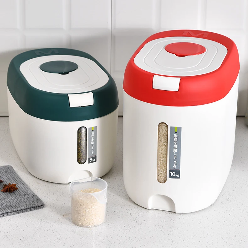 Hot Sale 5 10kg Kitchen Plastic Food Storage Container Moisture-proof Insect-proof Airtight Rice Bin Rice Barrel For Beans Grain