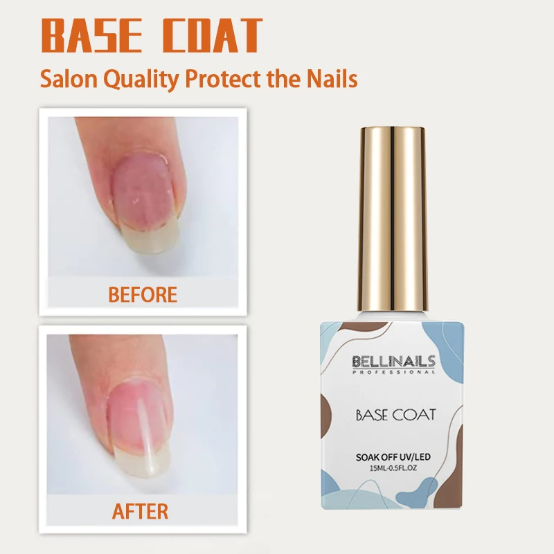 Bellinails Gel Top Coat 15ml Base Top Coat Set for Gel Nail Polish 2Pcs Glossy Shine Top Coat Long Lasting LED Soak off