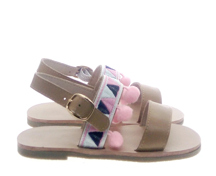 hottest pom pom teens big size genuine leather shoes sandals for kids girls
