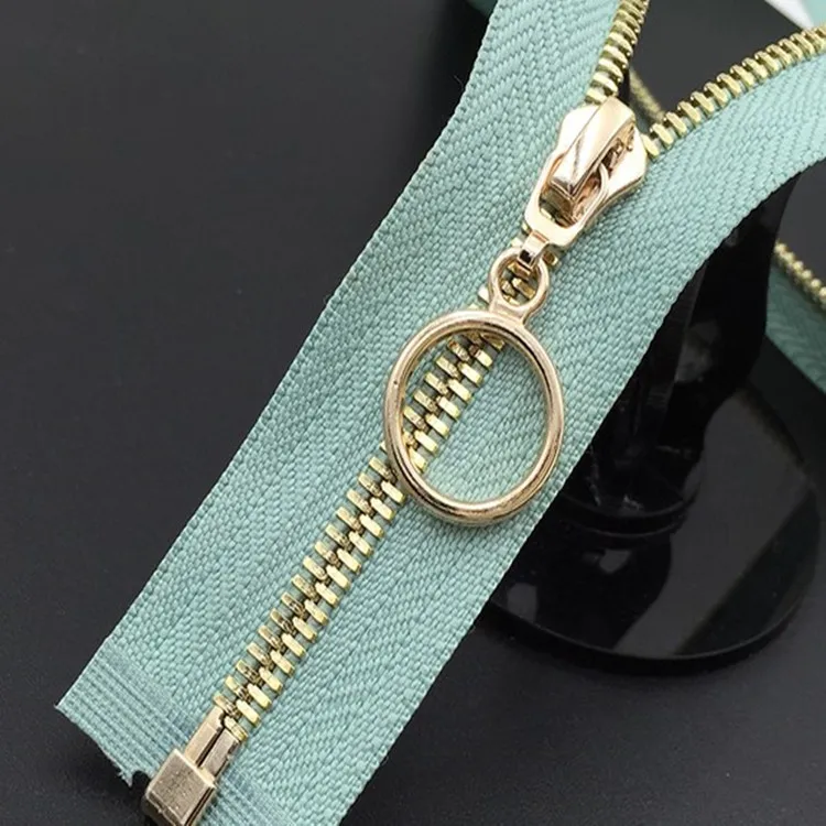 Direct Factory Multi Color Fancy Exquisite Zipper Gold Teeth Ring Cycle Slider Open-end Auto Lock Brass Zipper Leather Garment
