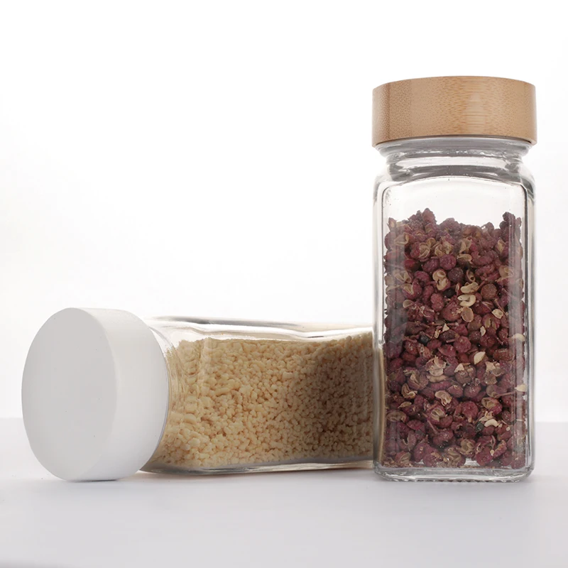 24 Piece Set Small Airtight 4oz Square Storage Glass Jars Canisters With Bamboo Lids For Kitchen Spice