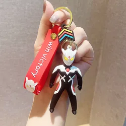 Funny 3D Cartoon Ultraman Keychains with Wrist Strap Wholesale Custom Bag Decoration Doll Pendant Keyrings Gift