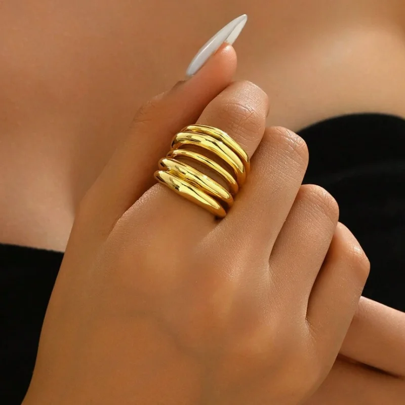 European And American Design Screw Decor Metallic Plain Open Ring Geometric Arc Shape Unique Ladies Women Finger Ring