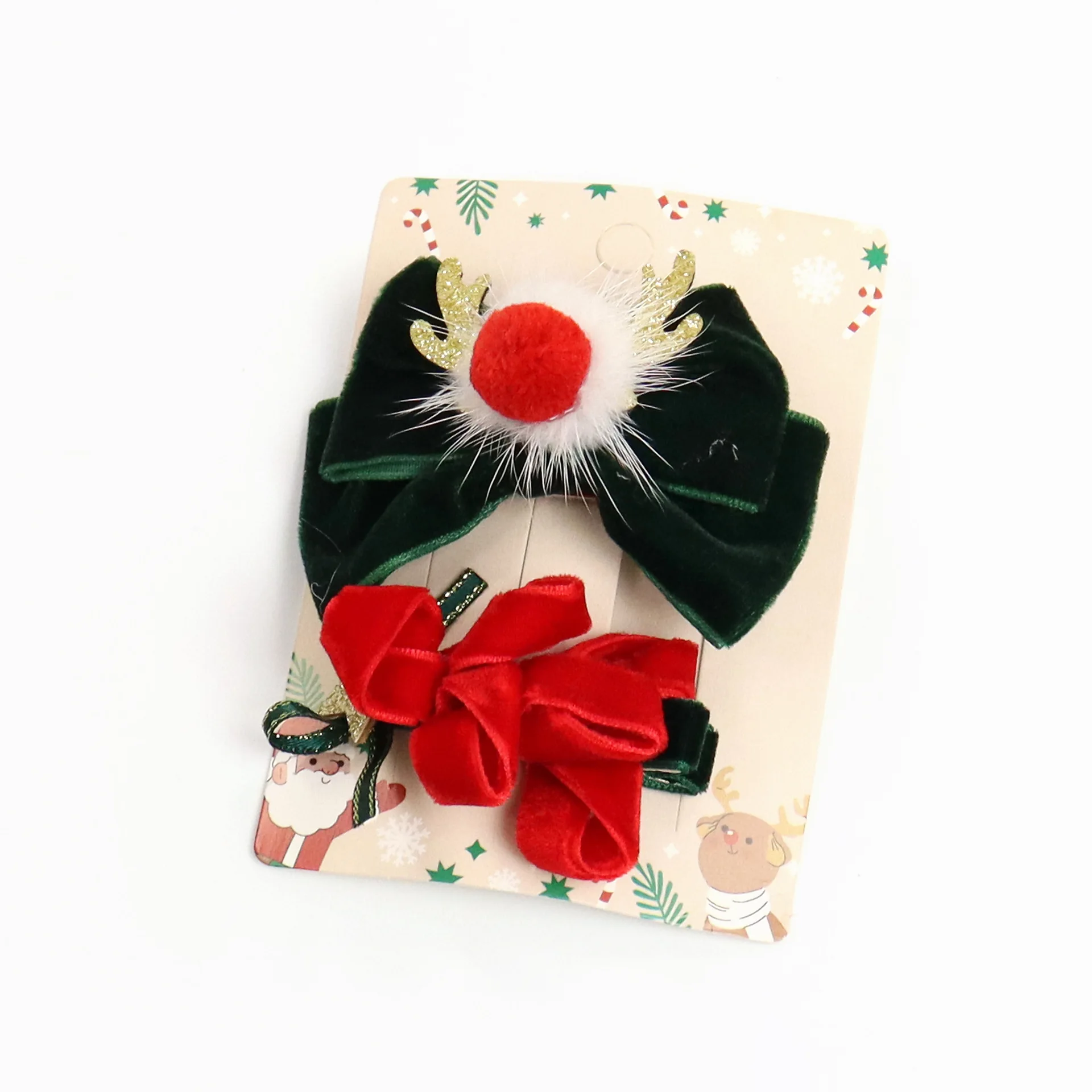B.PHNE  Christmas  Doll Hair Accessories Bow Hat Deer Santa Claus Hair Clip for Girls Toddlers