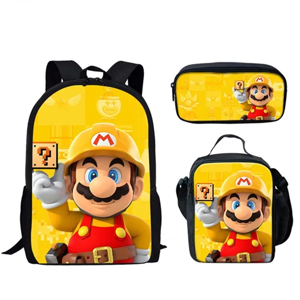 Large School Bags Set Boys Children Backpack Kids Anime Super Mario Bros Printed Primary Mochila School Bagpack