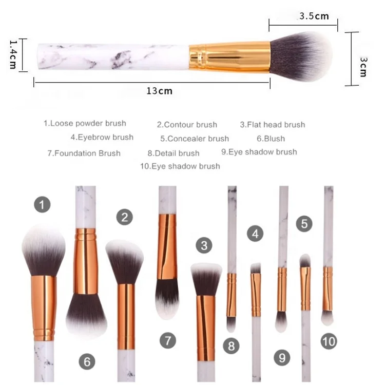 Makeup brush set private label 10pcs Marbling Handle cosmetic brush set