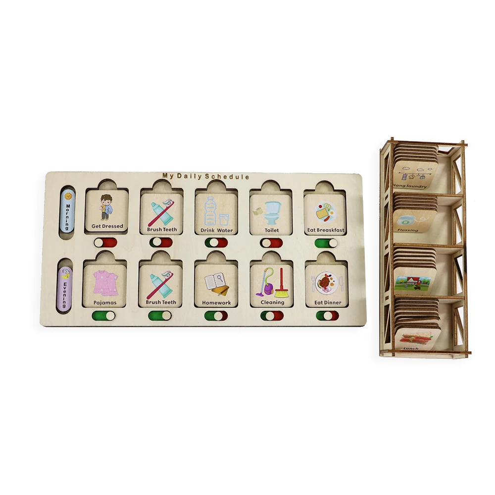 Custom Kids Daily Responsibility Board Rhythm cards wood Visual Schedule Daily Routine Chart wooden for kids gifts