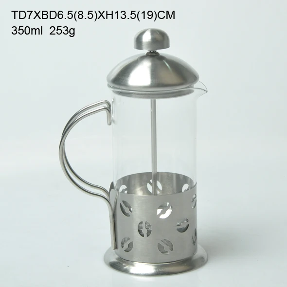 Custom 350 400 600ml 1L 1.5L  Glass Coffee french press Stainless Steel Coffee Plunger pyrex Coffee Maker pot with handle Black