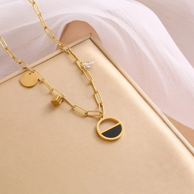 Adjustable Fashion Jewelry Personalized Couple Custom Name Stone Bracelet Necklace Set Stainless steel Gold Necklace For Women