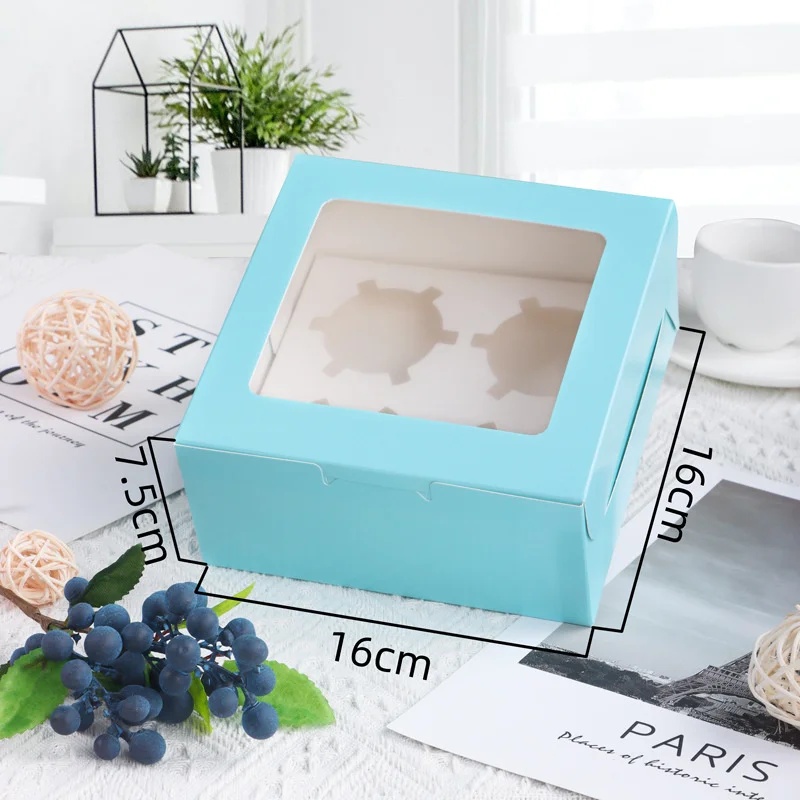 Discount Biodegradable Egg Tart Cupcake Bread Puff White Cardboard Packaging Pvc Transparent Cake Box