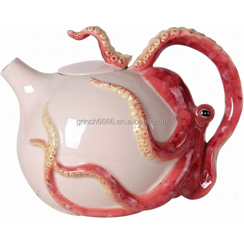 Custom Home tabletop decor Handmade Ceramic Octopus Teapot Blue Octopus On Teapot Ceramic Animal Coffee tea pot