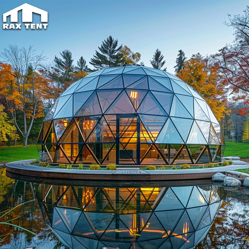 Glass Dome House Hotel Glamping Tent Cabin with Glass Wall and Glass Door in Garden