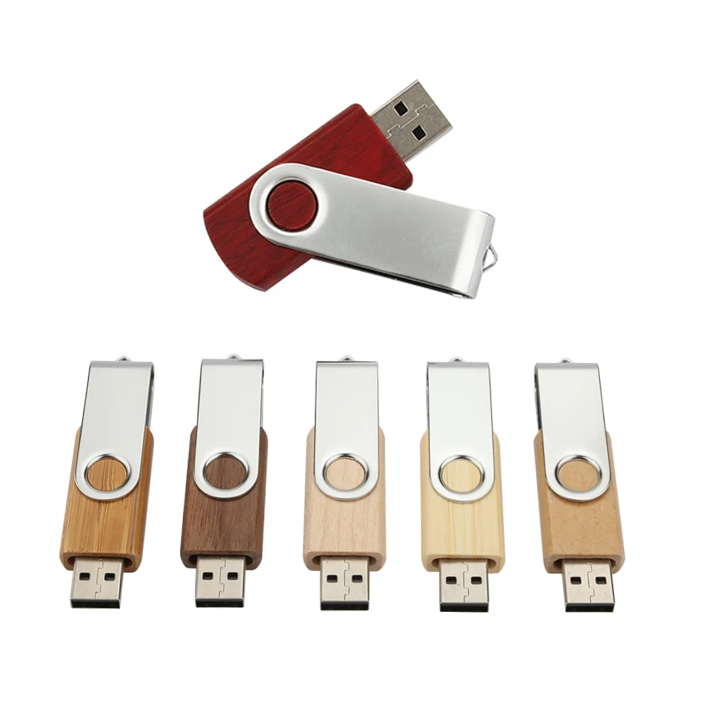 Promotional Custom Wedding Gifts USB 2.0 Wooden Swivel USB Flash Drive Laser Printing LOGO flash disk