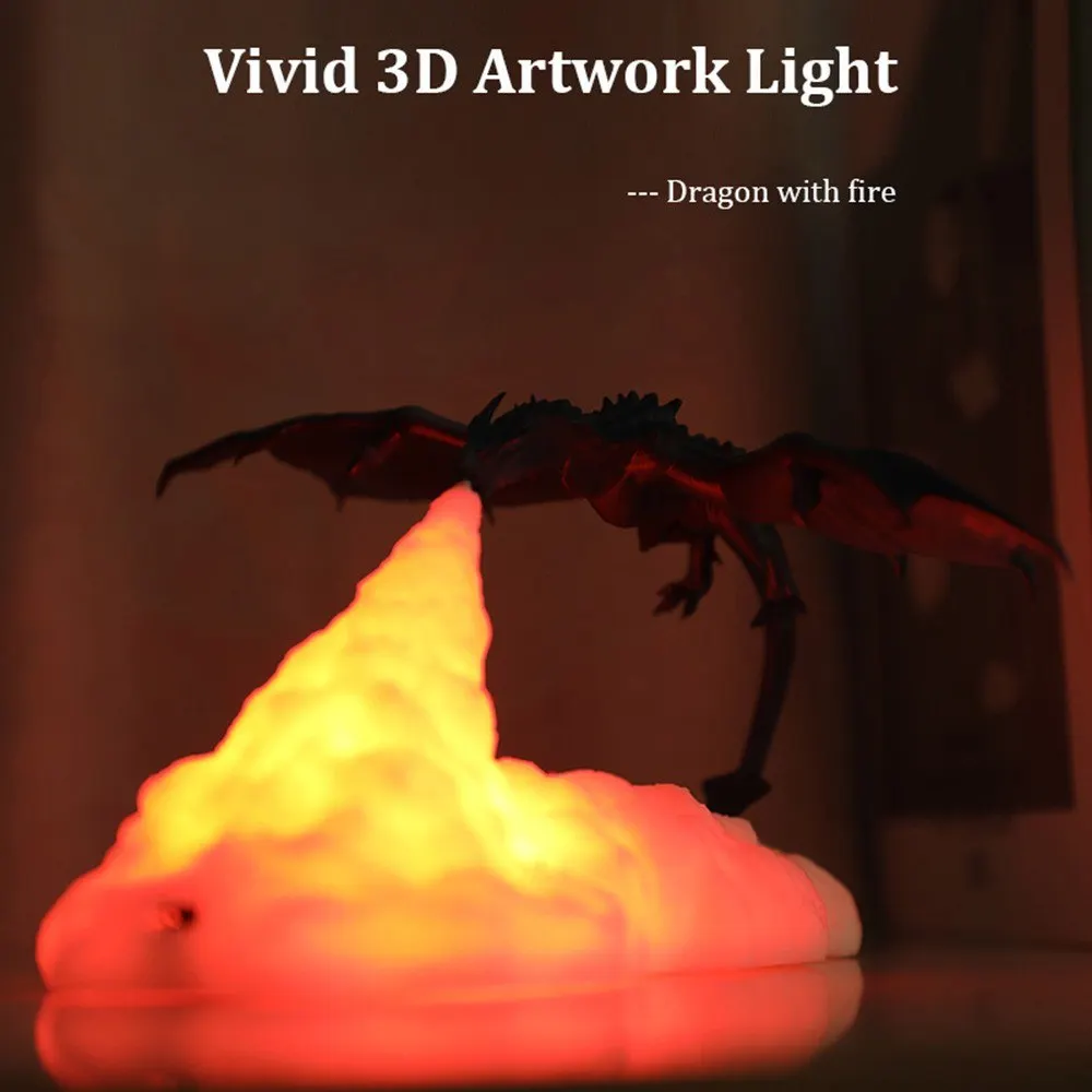 Новая креативная Подарочная лампа с 3D-печатью изображением Ледяного Дракона теплый ночной свет перезаряжаемая Настольная USB-разъемом для украшения дома