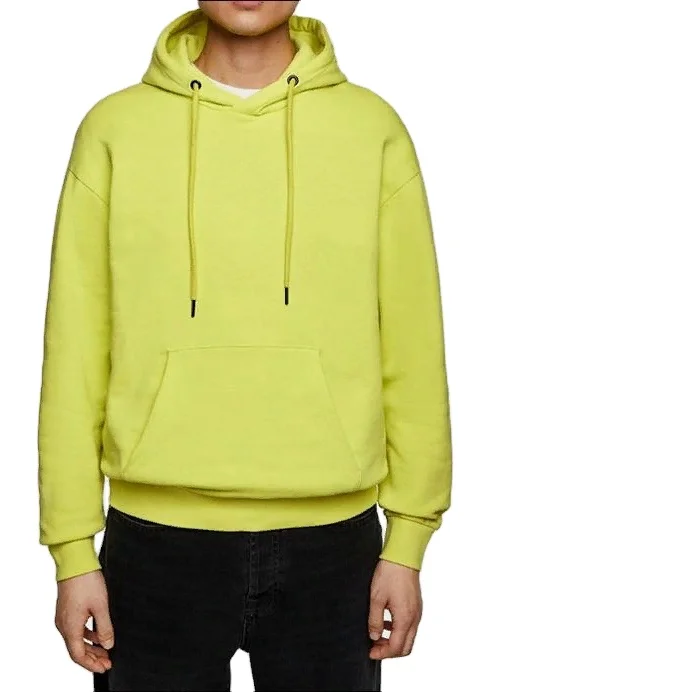 
2021 OEM Neon Yellow Streetwear Men Long Sleeve Patch Outpocket Hoodie / Custom Pink Gym Wholesale Kangaroo Pocket Oversized 