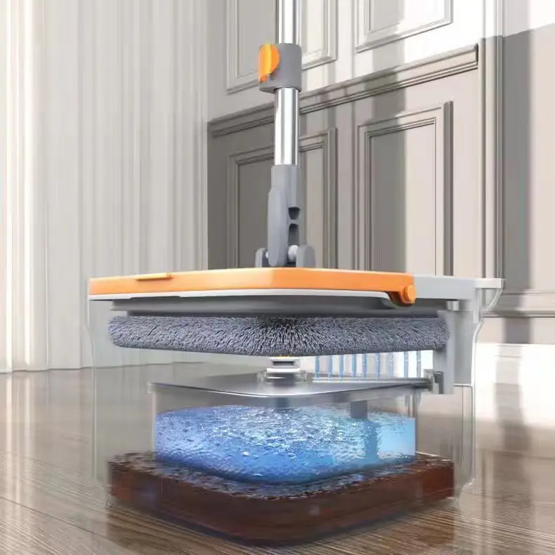 Microfiber Rotary Floor Mop Magic Telescopic Steel Handle Spin Mop Bucket Set With Self Separation Dirty and Clean Water System