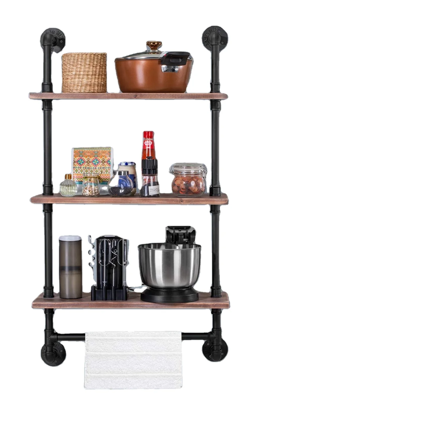 Industrial style rustic 3-layer wall-mounted iron pipe retro classic storage industrial metal living room shelf