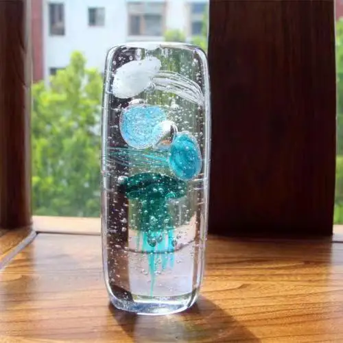 Small White Crystal Decoration Glow in The Dark Glass Paperweight Jellyfish in Crystal Crafts