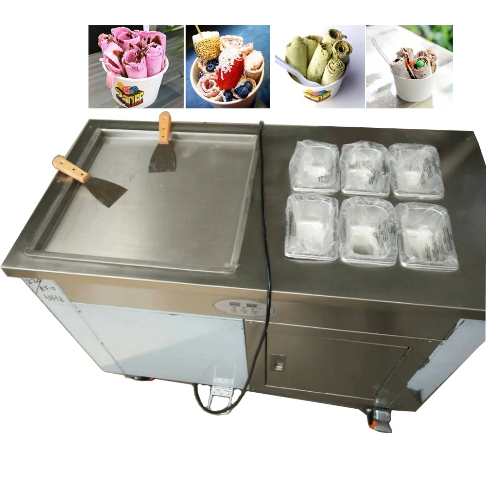 Stirring Fry Fruit Yogurt Fried Ice Cream Rolls Machine Single Pan With 6 Cooling Tanks