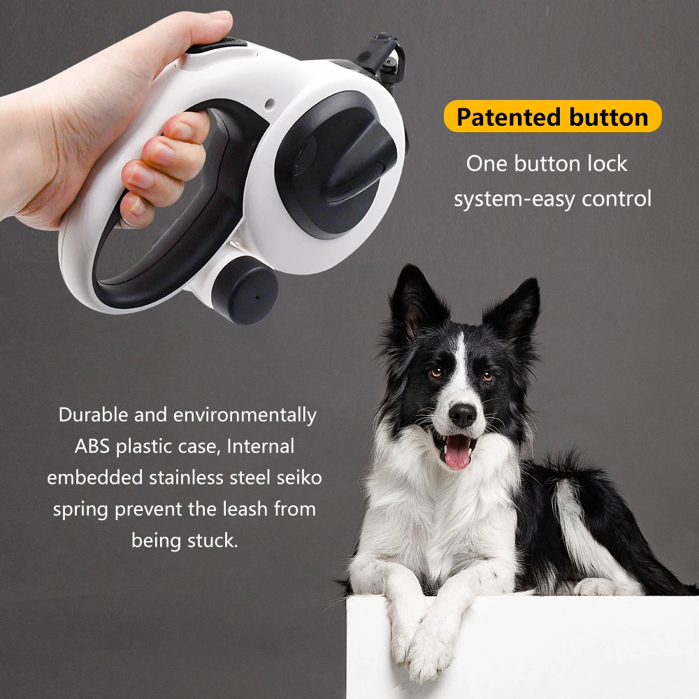 Support customized logo luxury pet walking automatic leash retractable dog Poop Dispenser leash With LED lights