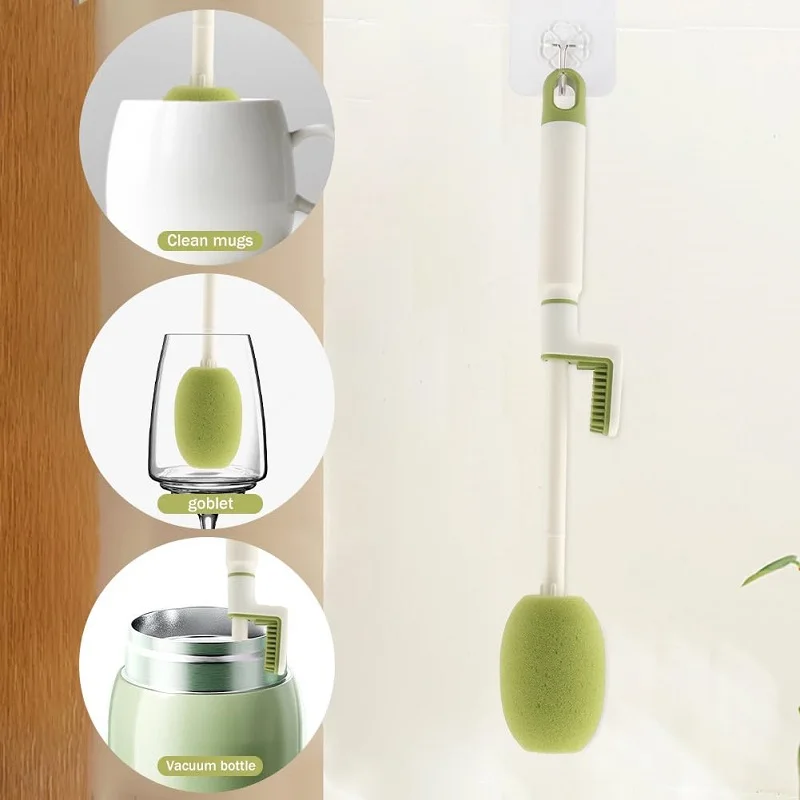 3 In 1 Bottle Cleaning Brush Sponge Bottle Gap Cleaner Long Handle Cup cleaner For Mug Bottle Cover Kitchen Cleaning Tool