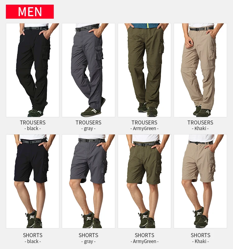 
New Breathable Transformable Outdoor Sports Quick Dry Pants Hiking Trousers Trekking Cargo Pants Men Tactical Pants with Pockets 