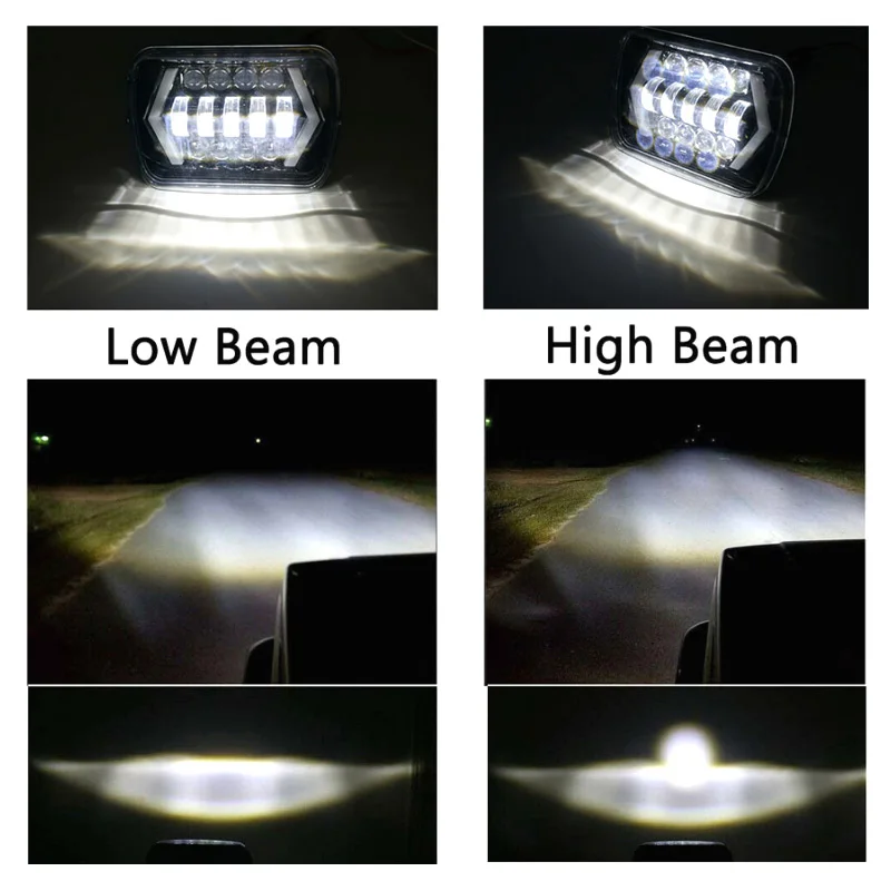 DOT SAE E9 Combo High Low Beam DRL Warning Turn Signal H4 H6054 H5054 Rectangular 5X7 7X6 Square Sealed Beam YJ XJ Led Headlight