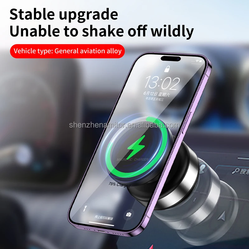 Wireless charging 360 degree rotating magnetic mobile phone Stand universal stable glass vacuum absorption