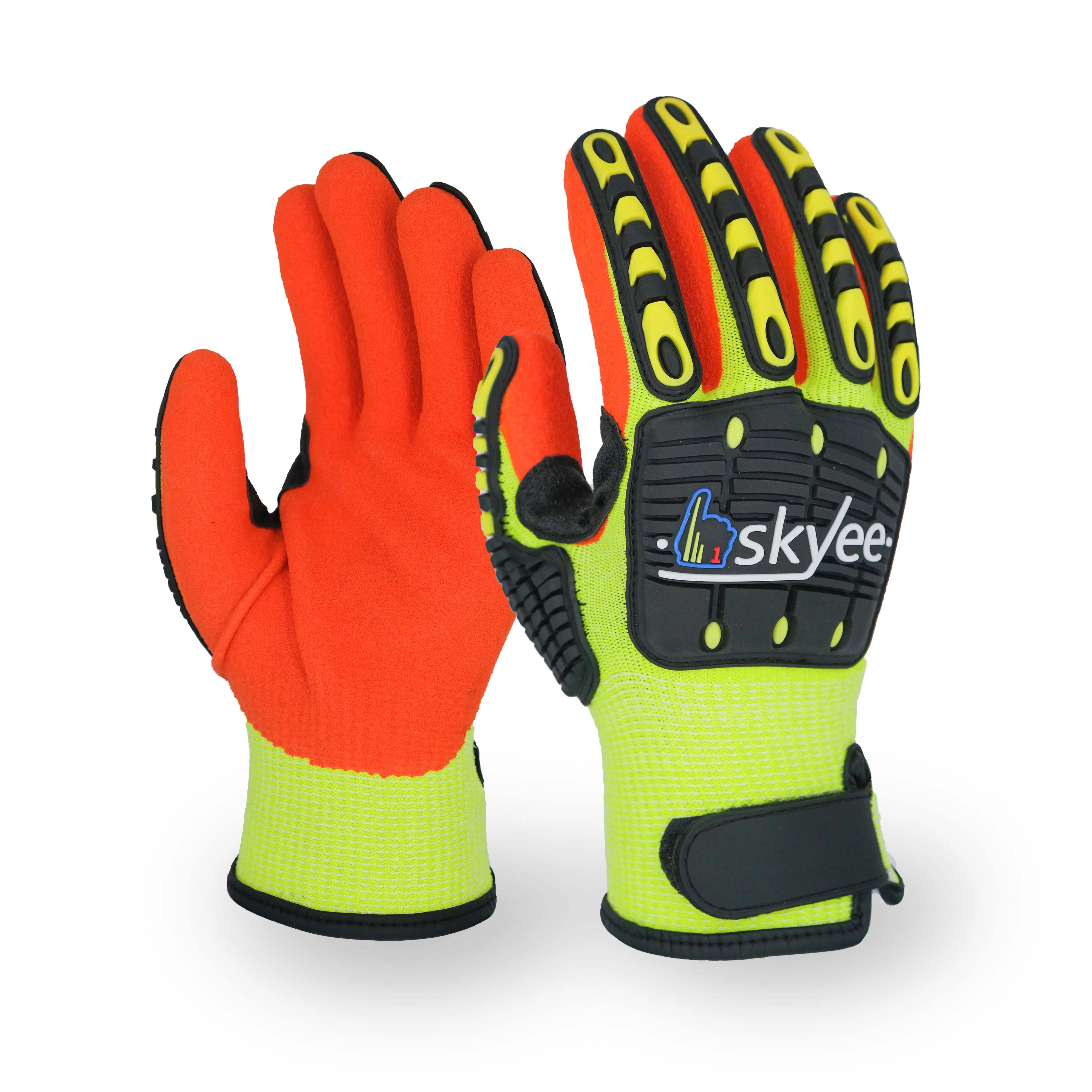 SKYEE Custom A5 Sandy Nitrile Coated Anti Impact Cut Resistant Anti Vibration Safety Work Construction Gloves with Closure Cuff
