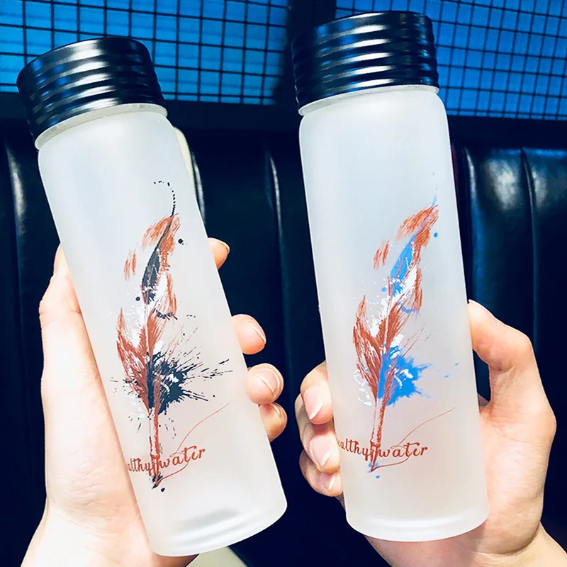 Custom Logo BPA Free Fashion  Popular Frosted Transparent Glass Drinking Water Bottle