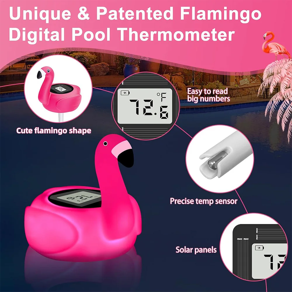 Factory Price Pool Spa Waterproof Digital Flamingo Bath Thermometer Hot tub Solar LED Animal Floating Thermometer