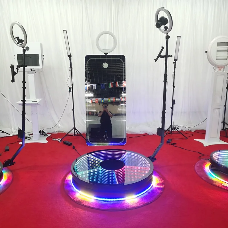Fast Shipping Rotating Platform Selfie Camera Backdrop Kiosk Machine Photobooth Ipad Magic Mirror 360 Photo Booth