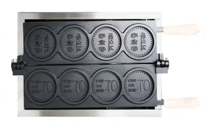 Customized snack equipment New 4-piece coin commercial waffle maker Round shape snack machine electric crispy cheese cookie