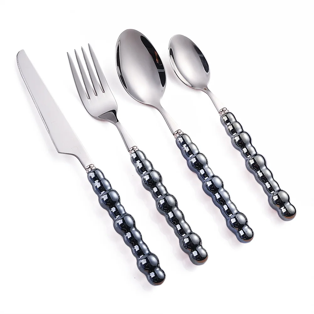 Luxury Design Pearl Shape Ceramic Handle Spoon Fork Knife Stainless Steel Cutlery For Wedding Party