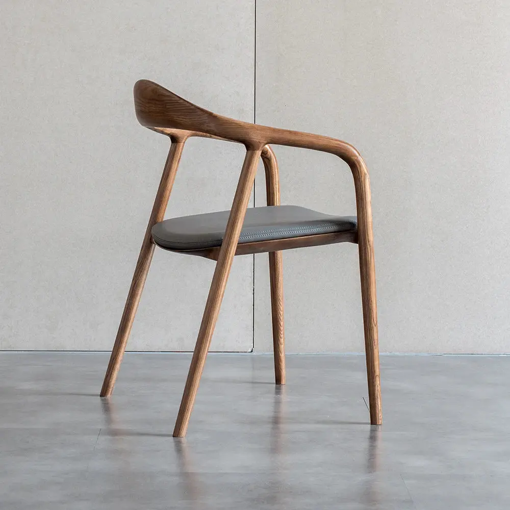Decoout Wholesale Restaurant Dining Chair Japandi Mid Century Modern Solid Ash Wooden PU Leather Dining Room Chair