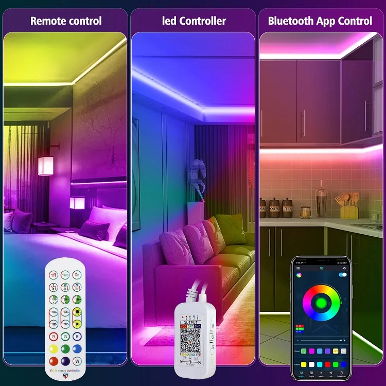 2022 Indoor Decoration Set 12v 5050 Waterproof Blue Tooth Remote Control Music Smart Symphony Led Rgb Strip Light For Home