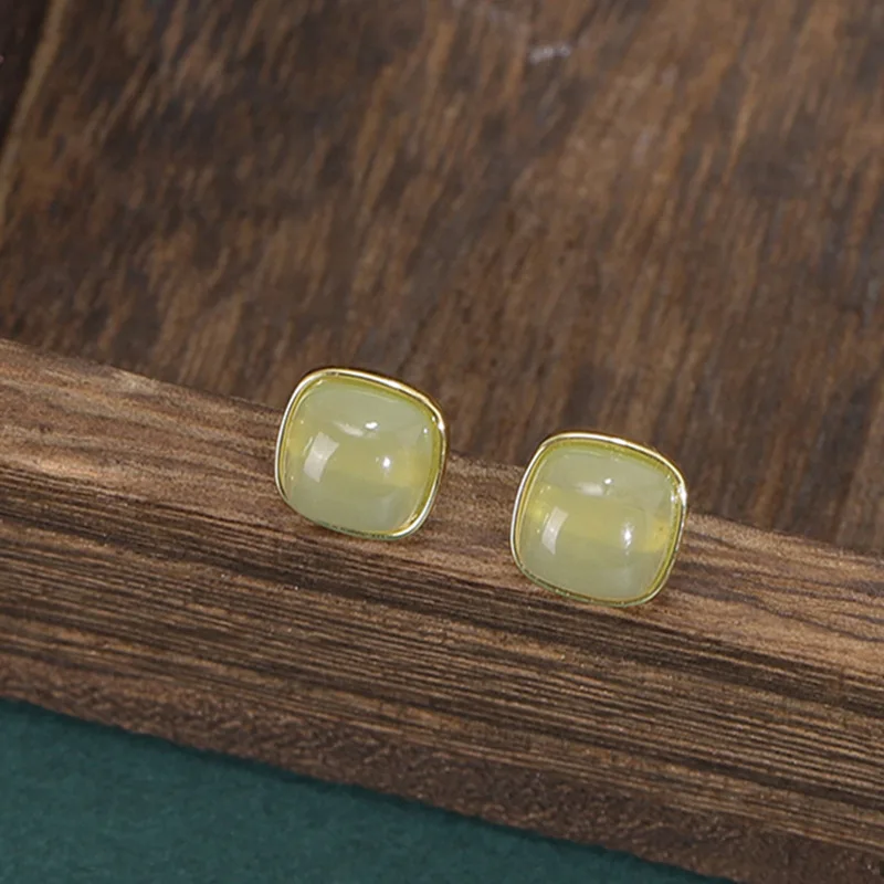 Vershal A4-1095 18K Gold Plated  New Chinese style Jade Earrings Retro Light Luxurious China-Chic Earrings