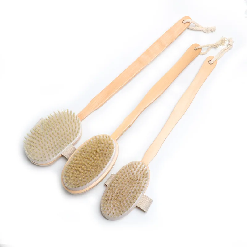 Abeis Hot Selling Low MOQ Stock Massage Bath Shower Brush Super Soft 100% Boar Bristle  Dry Body Brush