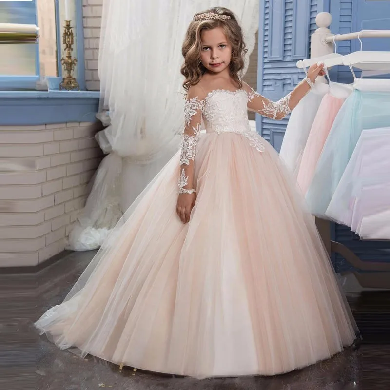 Fashion  Appliques kids wedding Flower Girls Party Evening Dresses