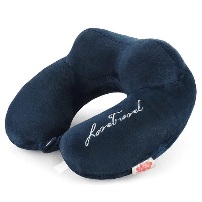 Custom Logo Travel Guard U-Shaped Inflatable Memory Foam Neck Pillow for Aircraft Car Adult Nap Student Use