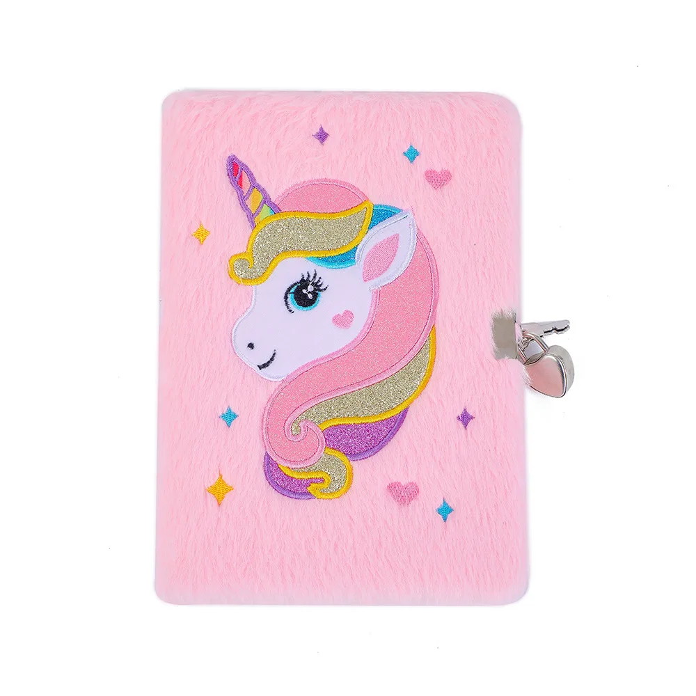 Custom Pink Girls Kids Gift Present Colorful Diary Rainbow Unicorn Kawaii Cute Notebook Fluffy Plush Journal