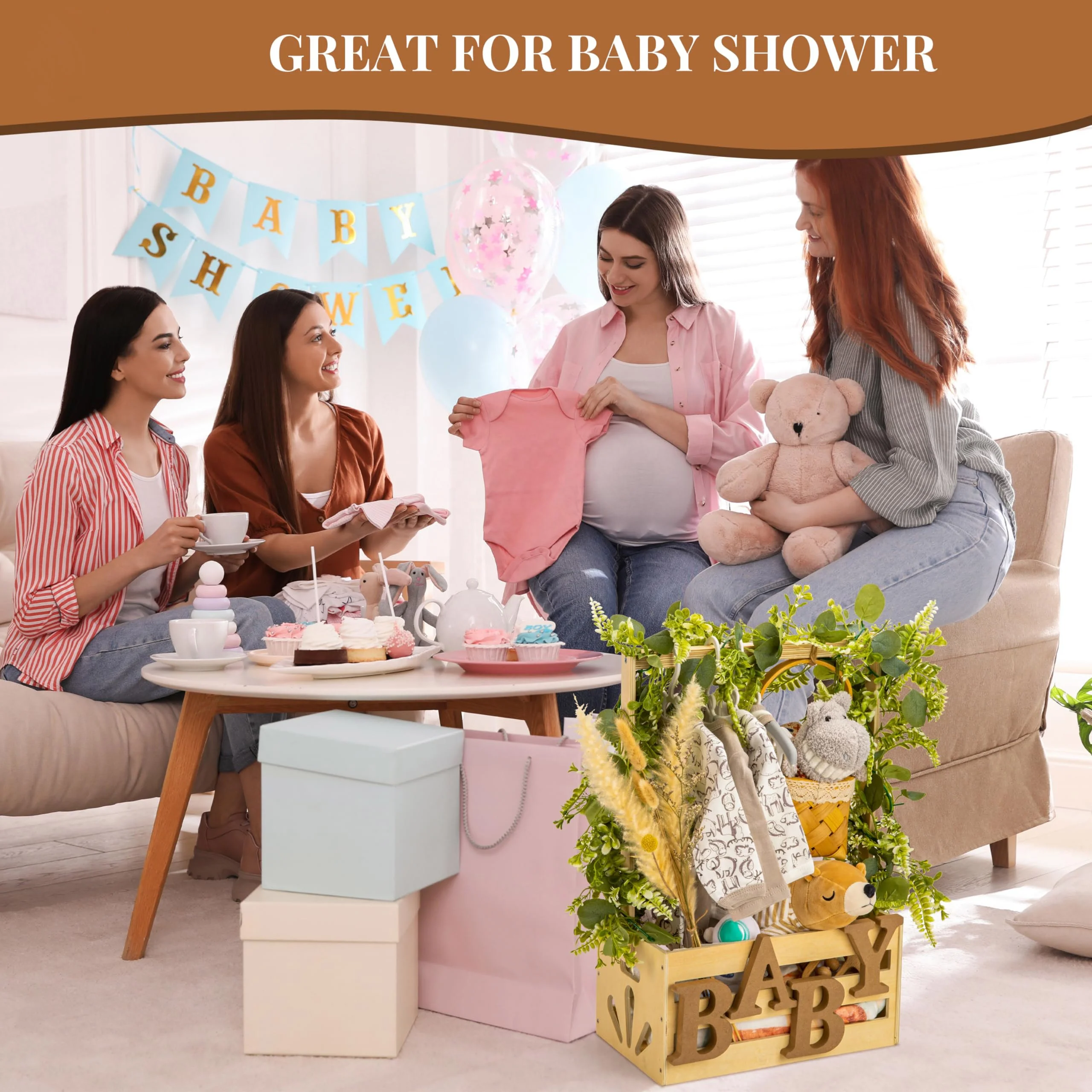 The best-selling new custom wooden baby shower box closet welcome gift basket for newborns Wooden Baby Shower Crate