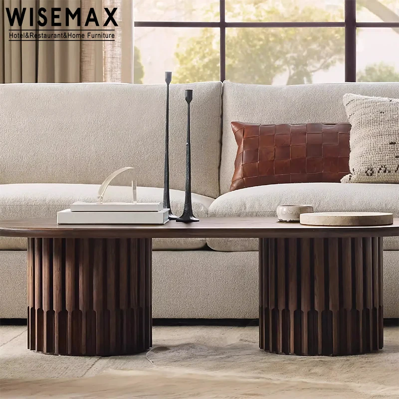 WISEMAX FURNITURE American retro style home coffee table set solid oak wood frame cylinder shaped sofa side table for livingroom