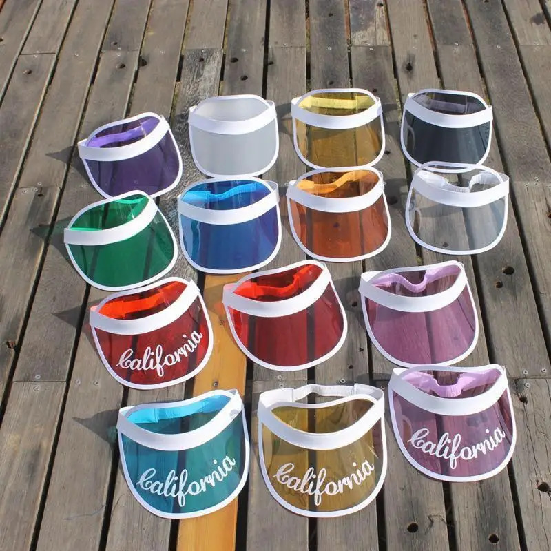 Transparent UV Candy Sun Protection Visor Caps Sports Beach Golf Hat PVC Visor Hats for Women
