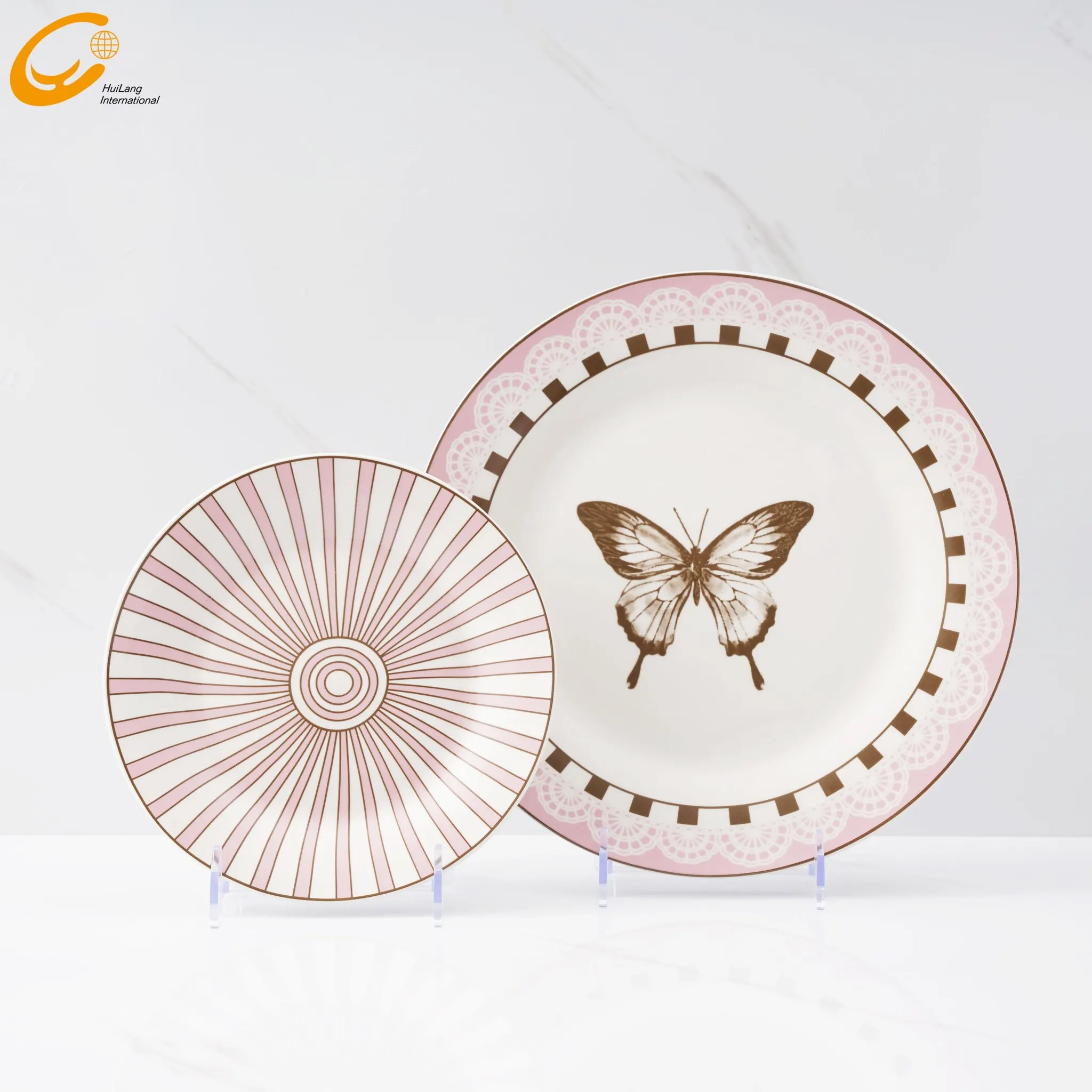 Huilang Ceramic Dinner Set Pastoral Pink Garden Style Porcelain Tableware Coffee cup Dishes Ceramic Dinner Set Kitchen Ceramic