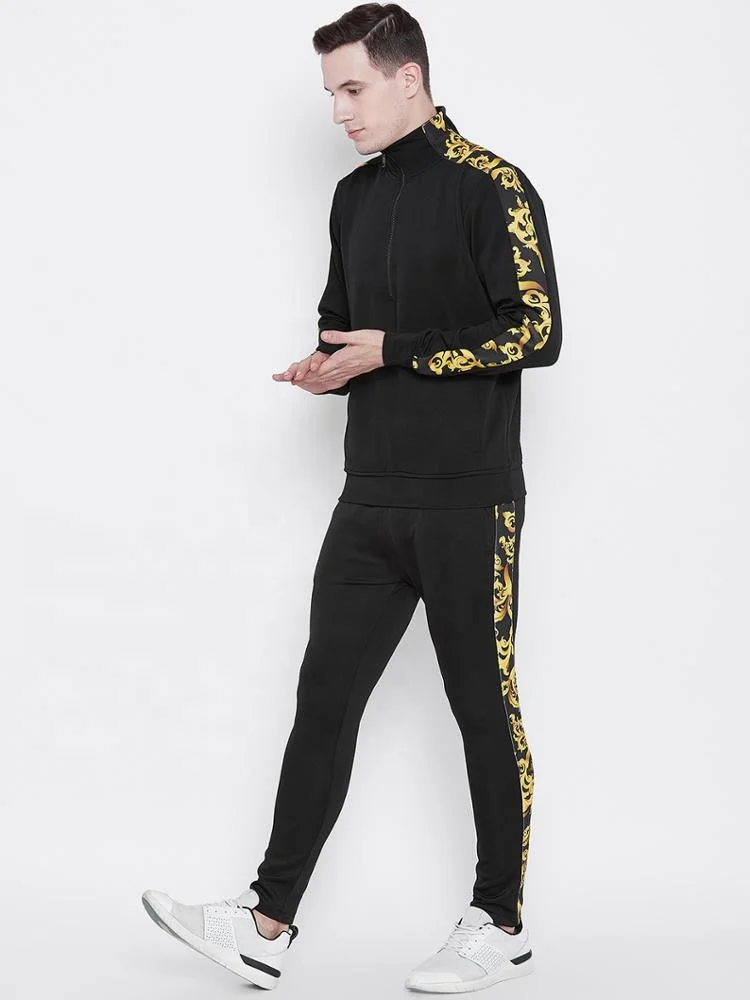 Stylish Arm and Leg side striped style Solid Tracksuit  for Men Black & Yellow Solid Slim-Fit Tracksuit  Casual  by EVERGLOW